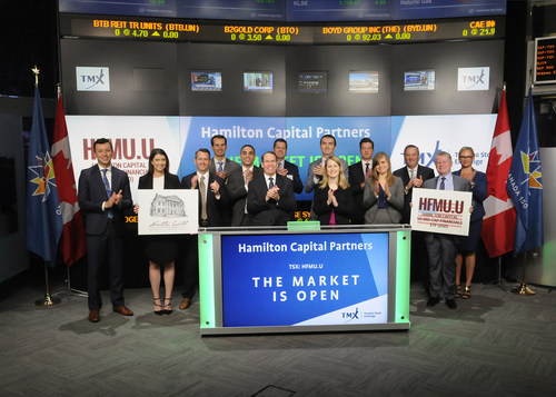 Rob Wessel, Managing Partner, Hamilton Capital Partners, joined Rob Peterman, Vice-President, Global Business Development, TMX Group to open the market to launch Hamilton Capital U.S. Mid-Cap Financials ETF (USD) (HFMU.U). Hamilton Capital is an investment manager headquartered in Toronto, specializing in equity investments in financial services. HFMU.U commenced trading on Toronto Stock Exchange on September 5, 2017. (CNW Group/TMX Group Limited)