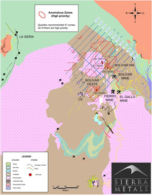 Sierra Metals discovers several wide, high-grade copper structures in the first four holes designed to test geophysical targets at the Bolivar property