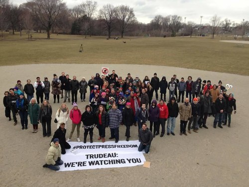 CJFE organized a National Day of Action on February 25, 2017 to demand that the government do more to protect press freedom and civil liberties. A core demand was the passage of Bill S-231, the Journalistic Sources Protection Act. (CNW Group/Canadian Journalists for Free Expression)
