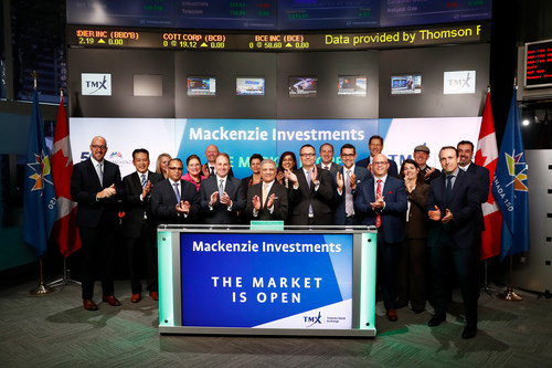 Tony Elavia, EVP and Chief Investment Officer, Mackenzie Investments, joined Nick Thadaney, President and CEO, Global Equity Capital Markets, TMX Group, to open the market to celebrate 50 years as an organization. Founded in 1967, Mackenzie Investments is an investment management firm providing investment advisory and related services through multiple distribution channels to both retail and institutional investors. Mackenzie Investments is a member of the IGM Financial Inc. group of companies. (CNW Group/TMX Group Limited)