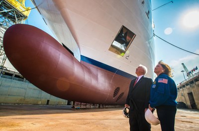 Viking Chairman Torstein Hagen and Dr. Anna Fisher, American chemist, emergency room physician, recently retired NASA astronaut and godmother to Viking Orion observe the company’s fifth 930-guest ocean ship, which will debut in July 2018. Visit www.vikingruises.com for more information.