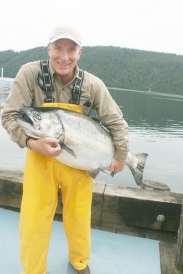 Bob Dahlstrom on Waterfall Resort's dock with his 53.5 pound catch.