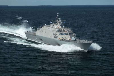 The future USS Little Rock (LCS 9), the fifth Freedom-variant LCS delivered to the U.S. Navy, underway during Acceptance Trials in Lake Michigan on August 25, 2017.