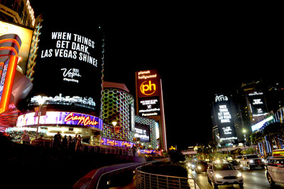 The Las Vegas community dimmed the lights of its digital marquees for 11 minutes Sunday night to honor the victims and heroes of last week's tragic event. CREDIT: Glenn Pinkerton/Las Vegas News Bureau