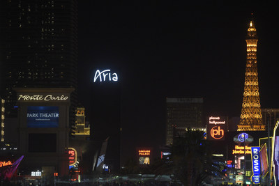 The Las Vegas community dimmed the lights of its digital marquees for 11 minutes Sunday night to honor the victims and heroes of last week's tragic event. CREDIT: Sam Morris/Las Vegas News Bureau