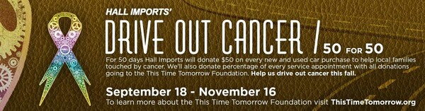 Flyer for Drive Out Cancer event at Hall Volkswagen