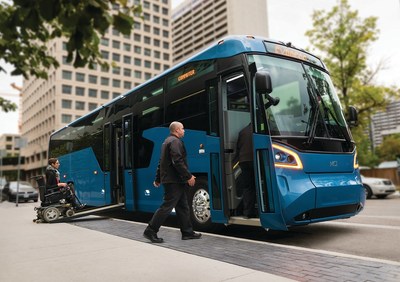 MCI ( Motor Coach Industries) unveils first of its kind low entry ADA accessibility on all new  people-centered coach for public transit. (CNW Group/New Flyer Industries Inc.)