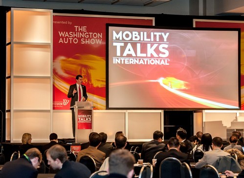 Washington Auto Show President and CEO John O'Donnell speask to MobilityTalks International audience in 2017.