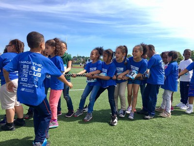 Students in the 100 Mile Club demonstrate team spirit at a local California school.