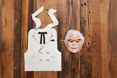 The Colonel Sanders costume kit features a vacuum-molded plastic mask resembling him and a vinyl bib designed to look like the his trademark suit, making it easy and affordable for anyone to dress up as the Colonel for Halloween.