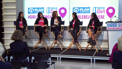 Lisa LaFlamme, CTV National News Chief Anchor and Plan International Canada Celebrated Ambassador, is joined by four of Plan International Canada’s #GirlsBelongHere participants at the Toronto Stock Exchange to discuss the barriers girls face when pursuing their career aspirations and the solutions to overcome them. The panel discussion was part of Plan International Canada’s celebrations on the sixth annual International Day of the Girl on Oct. 11. (CNW Group/Plan International Canada)