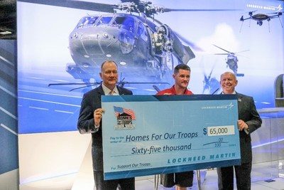 Dan Schultz (left), President, Sikorsky, a Lockheed Martin company, presented a $65,000 grant to Homes For Our Troops, at an event at the Association of the United States Army Annual Meeting & Exposition in Washington, D.C. The 2017 grant will help Homes For Our Troops build a home in Orlando for Army Sgt. Patrick Wickens (center), who was medically retired in 2006. Brigadier General (Ret.) Tom Landwermeyer, President, Homes For Our Troops, accepted the donation.
