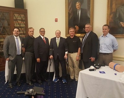 Rep. Steve Scalise, (R-LA 1st District) was a special guest when surgeons from the American College of Surgeons trained members of Congress in bleeding control techniques on Capitol Hill on October 12. Left to right: Joseph V. Sakran, MD, MPH, MPA, FACS; Leonard J. Weireter Jr., MD FACS; Lenworth M. Jacobs, MD, MPH, FACS; Rep. Scalise; John H. Armstrong, MD, FACS; Mark L. Gestring, MD, FACS; Jack Sava, MD, FACS.