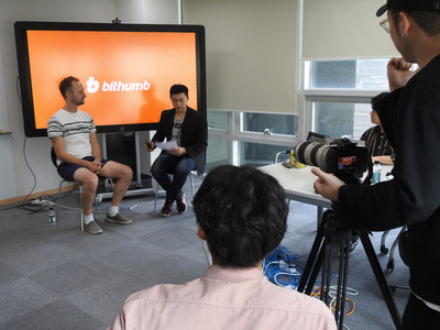 Image of interview with Zcash CTO Nathan at Bithumb