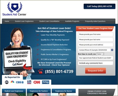 (Screenshot of sample deceptive student debt relief ad)