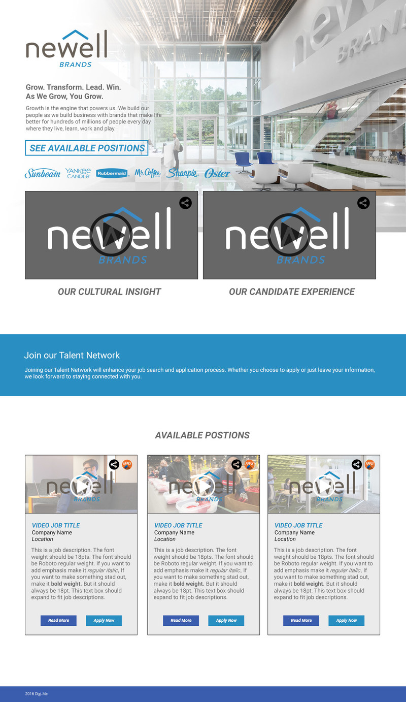 Newell Brand's Digi-Me Landing Page