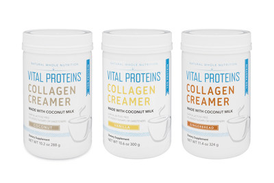 (From left to right: Collagen Creamer (Coconut), 12 servings | $29; Collagen Creamer (Vanilla), 12 servings | $29; Collagen Creamer (Gingerbread), 12 servings | $29)