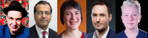 Speakers for The Canadian Journalism Foundation's Nov. 8 J-Talk in Toronto are Dave Bidini, Saleem Khan, Erin Millar and James Mirtle. Catherine Wallace moderates this discussion about journalism models. (CNW Group/Canadian Journalism Foundation)
