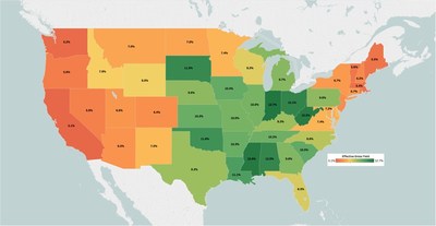 Median Effective Gross Yield (EGY) for rentals by state.
