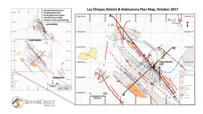 Las Chispas District & Babicanora Plan Map, October 2017 (CNW Group/SilverCrest Metals Inc.)