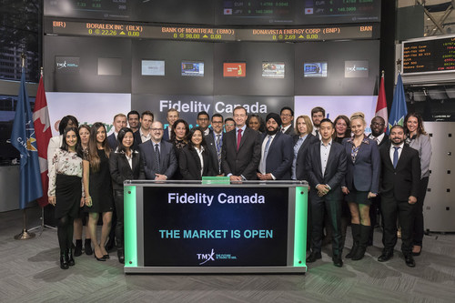 Andrew Wells, Vice Chairman, Fidelity Canada joined Nick Thadaney, President & CEO, Global Equity Capital Markets to open the market to mark Fidelity’s 30th anniversary in Canada. Established in Canada in 1987, Fidelity Canada is part of the global Fidelity Investments organization, one of the world's largest providers of financial services. Headquartered in Toronto, Fidelity has more than 1000 employees across Canada, and currently manages a total of $133 billion in mutual fund and institutional assets. (CNW Group/TMX Group Limited)
