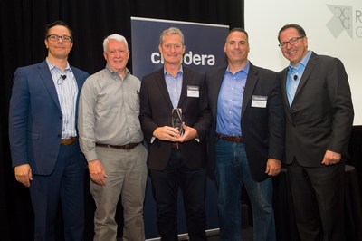 2017 RCG receiving Cloudera Impact award. Pictured from left to right: Philippe Marinier (Cloudera), Rick Skriletz (RCG), Rob Simplot, (RCG), Mike Fischer (RCG), Mick Hollison (Cloudera)