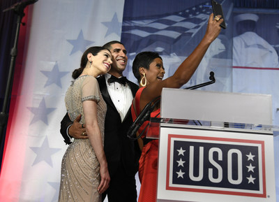 Master of Ceremonies Tamron Hall takes a selfie with Medal of Honor recipient, retired Army Capt. Florent Groberg and his fiance Carsen Zarin during the 2017 USO Gala on October 19 in Washington, DC. Groberg is the author of ?8 Seconds of Courage: A Soldier's Story from Immigrant to the Medal of Honor,? to be released Nov. 7. He is currently the director of veterans outreach for Boeing. USO Photo by Mike Theiler