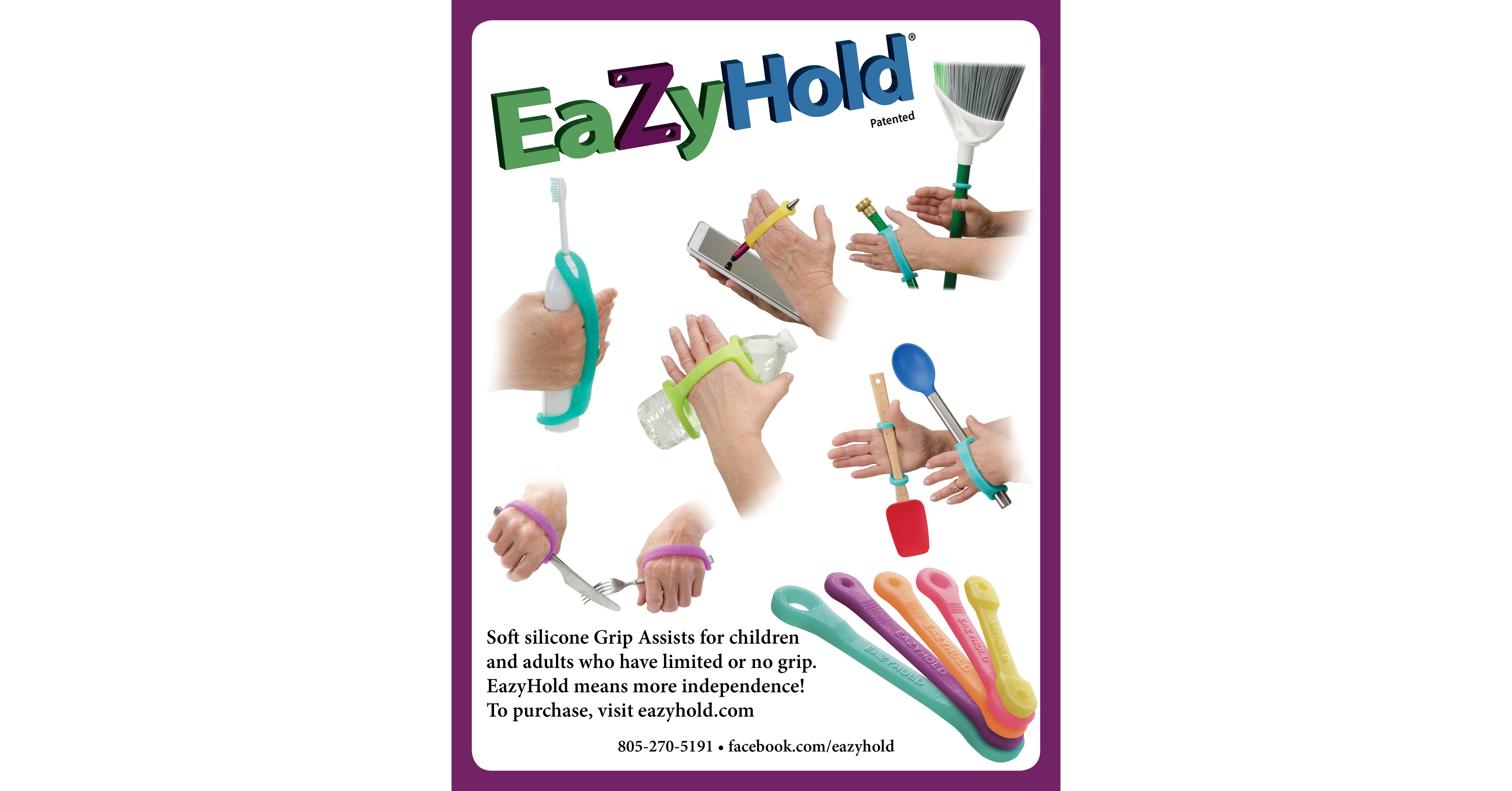 EazyHold Silicone Adaptive Aid (Infant to Adult) for Limited Hand Function,  Poor Grip, Limb Loss, Cerebral Palsy, Stroke, Tremors, Arthritis, ALS.