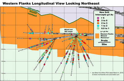 Figure 1 – Western Flanks – Section longitudinale, vue vers le nord-est (Groupe CNW/RNC Minerals)