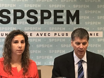 Sur la photo, gauche  droite : Gisella Gesuale, vice-prsidente, et Andr mond, prsident du SPSPEM. (Groupe CNW/Syndicat professionnel des scientifiques  pratique exclusive de Montral (SPSPEM))