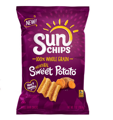 SunChips Sweet Potato is made with real sweet potato, 100 percent whole grains and no artificial flavors or preservatives and delivers a delightful flavor made from veggie ingredients.