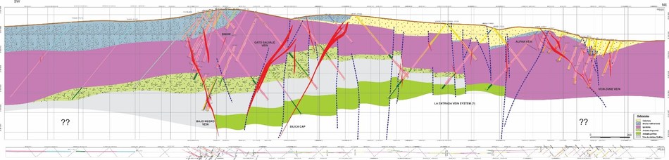 Figure 1: SW-NE Section across the Bajo Negro – Silica Cap – Vein Zone system (CNW Group/Goldcorp Inc.)