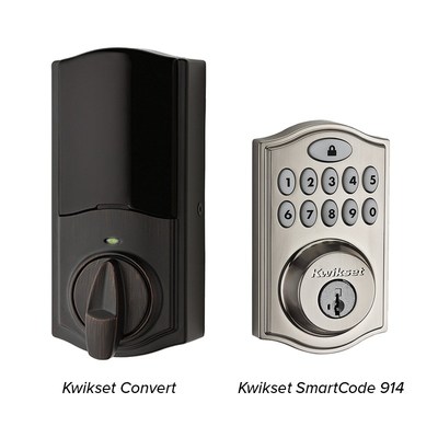 Kwikset Convert, a smart lock conversion kit, and Kwikset SmartCode 914, a touchpad smart lock, and are two options that customers can choose from when purchasing an Amazon Key In-Home Kit.