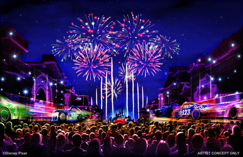 TOGETHER FOREVER FIREWORKS – “Together Forever – A Pixar Nighttime Spectacular,” celebrates Pixar stories through the decades as it lights up the sky over Disneyland park, beginning with the debut of Pixar Fest, April 13, 2018. This artist concept illustrates how guests will be immersed in an emotional journey that begins with the meeting of unlikely Pixar pals and follows them through their adventures. The show comes to life through projections on iconic park locations. (Disneyland Resort)