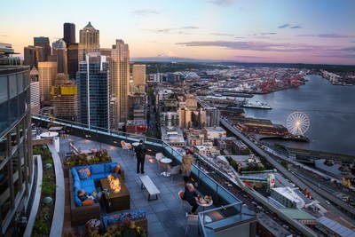 Stunning northwest views from the rooftop of Seattle's Tower12 apartments now owned and managed by Weidner Apartment Homes.
