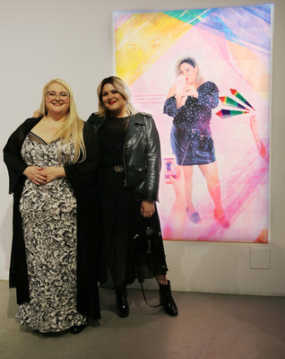 New York – Thursday, October 26: Plus size fashion writer and designer Nicolette Mason with the artwork she inspired by artist Suma Jane Dark at The Elomi Portrait Project. The Elomi Portrait Project integrates art, fashion and data to celebrate the substance, smarts and stories of fuller-figured women, pairing influential female artists with pioneers in body positivity.