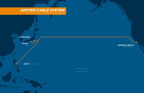 JUPITER Cable Map -- TE SubCom will deploy this new submarine cable system bringing increased bandwidth across the Pacific region.