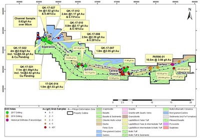 Figure 1: Drilling and Prospecting Highlights from the 2017 Work Program on the Qiqavik Property (CNW Group/RNC Minerals)
