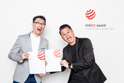 Security Master's senior UT designer Kai Lin [left] and senior visual designer Jason Yang [right] pose with their Red Dot Awards