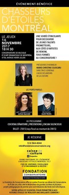 L’événement-bénéfice Chasseurs d’étoiles, Montréal 2017 se tiendra le 16 novembre prochain. (Groupe CNW/Conservatoire de musique et d'art dramatique du Québec)