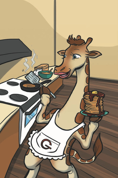 In new author Ginny Jordan's book, "What's Making Walter C. Laugh?" kids try to figure out, is it the giraffe cooking pancakes?