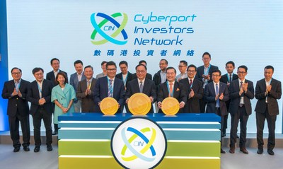 Cyberport announced the launch of Cyberport Investor Network to enhance the fundraising and deal-making capabilities of Cyberport start-ups. (First row from left to right) Mr Duncan Chiu, Chairman of Steering Group of CIN, The Hon. Nicholas W Yang, JP, Secretary for Innovation and Technology of the HKSAR Government, Dr Lee George Lam, Chairman of Cyberport, joined by CIN members, officiated the opening ceremony of CVCF.