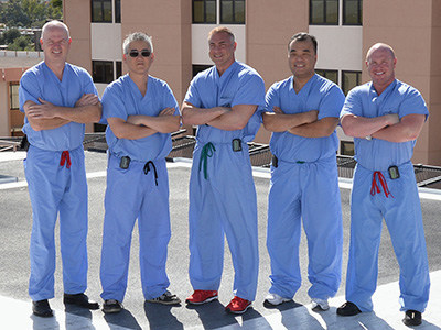 Sunrise Hospital Trauma Team - L to R: Dave MacIntyre, MD; Stephen Chock, MD, Chris Fisher; MD, Kitae Kim, MD and Matt Johnson, MD