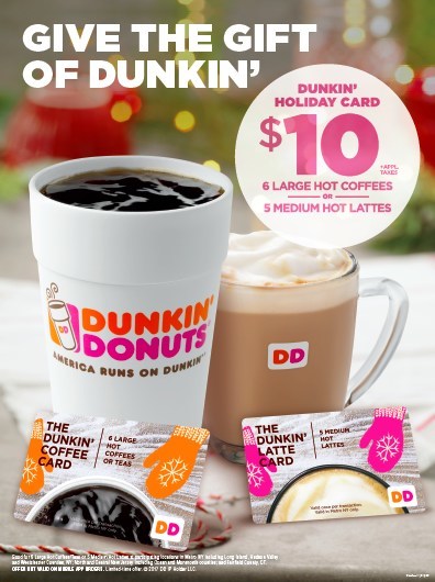 10 Dunkin Coffee And Latte Cards Available Throughout Metro New York Are The Perfect Way To Spread Joy This Holiday Season 10 Dunkin Coffee And Latte Cards Available Throughout Metro New York Are The Perfect Way To Spread Joy This Holiday Season