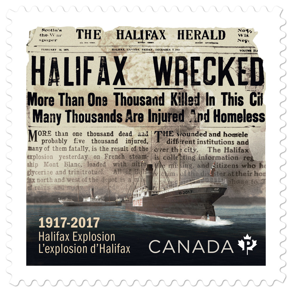 The stamp commemorating the devastating explosion that rocked Halifax on the morning of December 6, 1917. (CNW Group/Canada Post)
