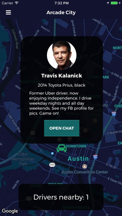 Riders can view profiles and contact their choice of drivers. (Example app screenshot showing driver profile)