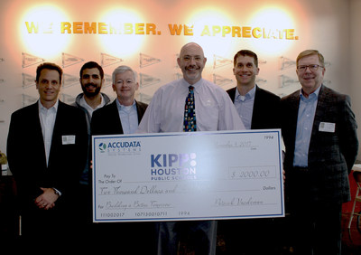Accudata Systems, Inc, and the KIPP Houston Public School partner for high school technology program. Representing KIPP: Mohamad Maarouf, School Leader, KIPP Houston High School and Mike Feinberg, Co-Founder of the KIPP Foundation. Representing Accudata Systems: Patrick Vardeman, CEO, Rich Johnson, Co-Founder and CFO, Terry Dickson, Co-Founder and COO, and Brian DiPaolo, Director of Strategic Services.
