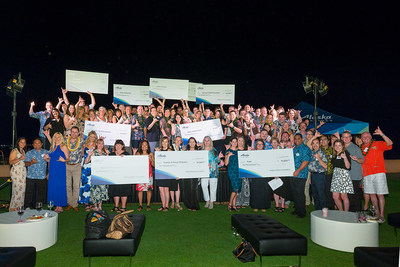 The Alaska Airlines Foundation presented $10,000 grants to 10 nonprofit organizations in honor of the airline's 10th anniversary of service to the Hawaiian Islands. Organizations were honored by Alaska Airlines employees at a community reception at the Royal Hawaiian in Waikiki on Nov. 6. Alaska Airlines Photo by Bradley Goda.