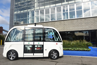 Driverless shuttles bring guests to the Duggal Greenhouse entrance for Royal Caribbean’s Sea Beyond event at Duggal Greenhouse at the Brooklyn Navy Yard on Wednesday Nov. 8, 2017,  in Brooklyn, New York. (Photo by Diane Bondareff/ Invision for Royal Caribbean Cruises Ltd./AP Images)