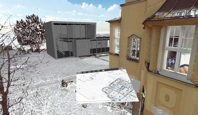 VR view within a project using FARO SCENE 7.1 consisting of combined 3D scan data and a CAD model.